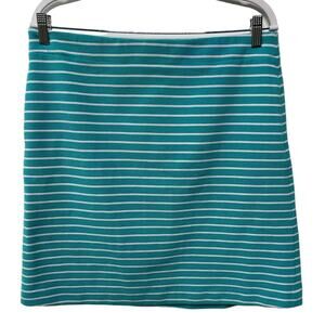 Talbot Ribbed Knit Pencil Mini Skirt Stripe Teal Blue Petite 12 P Nautical Beach